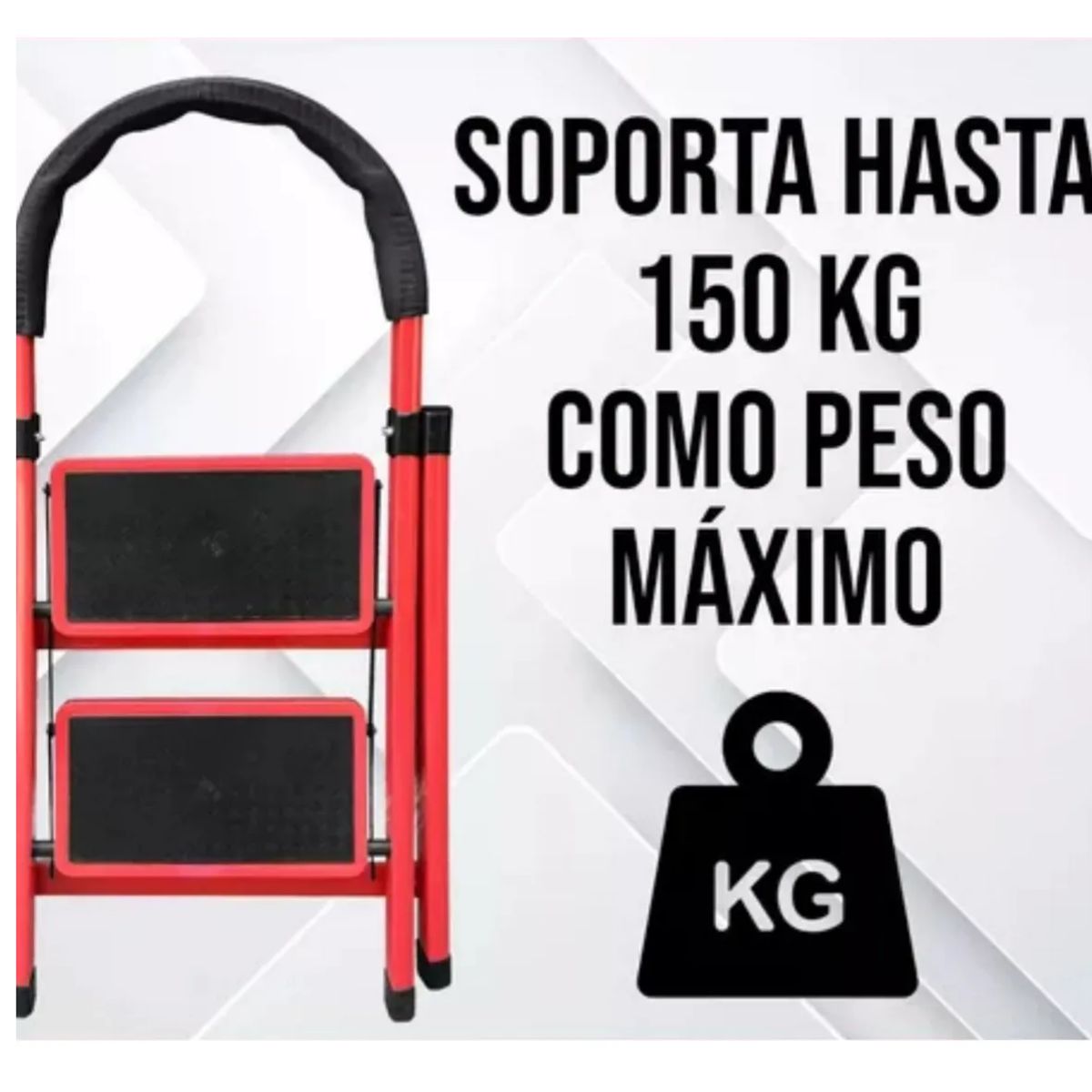 GENERICO - Escalera Plegable Metálica 2 Peldaños multiuso Rojo