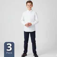UTILISIMO - Pack 3 Camisas Escolares Blanca Manga Larga Colegio para Niños y Juvenil