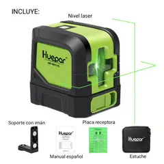 GENERICO - Nivel laser Huepar, 2 Líneas verdes en cruz, Autonivelante. 25 metros. Huepar 9011g