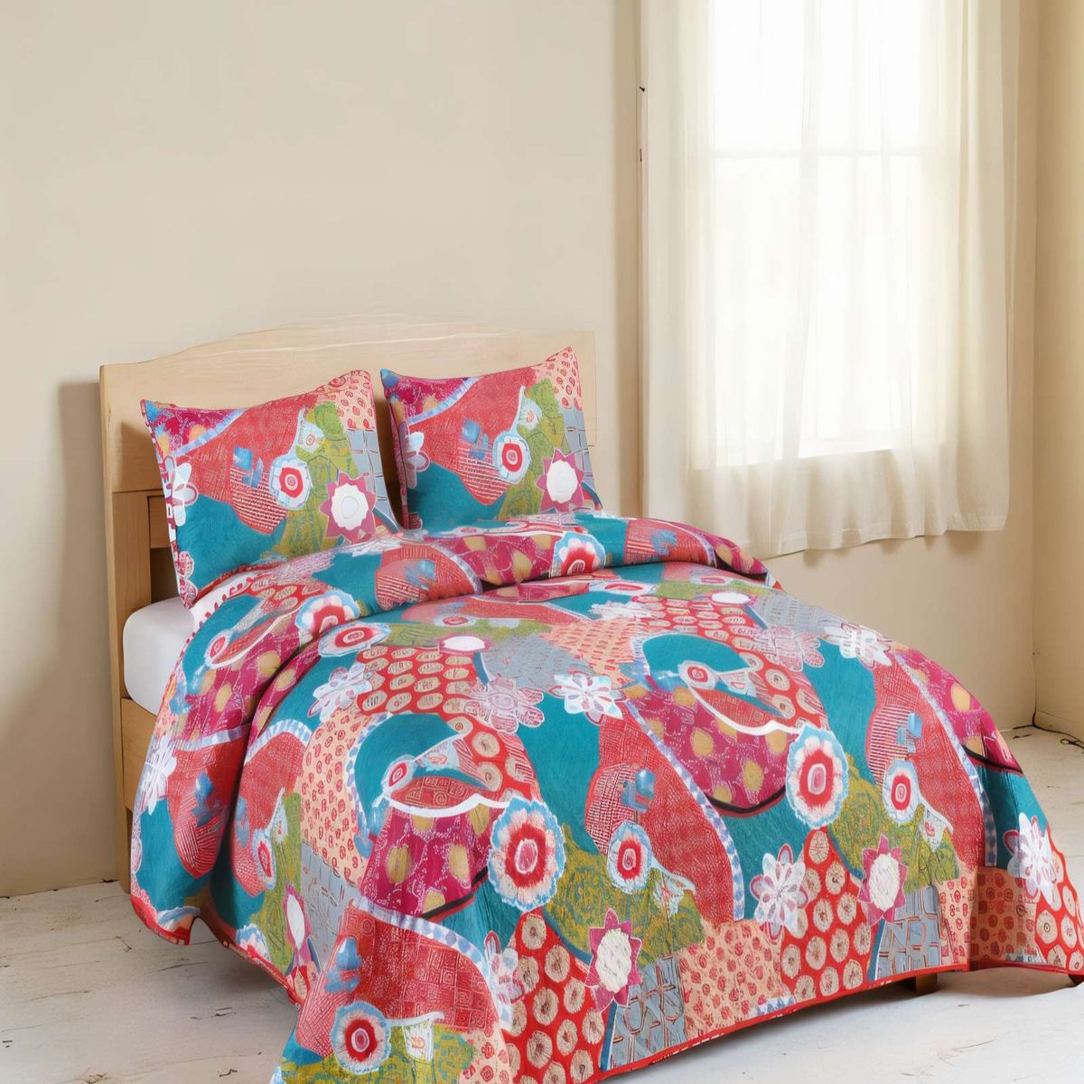 GENERICO - CUBRECAMA CON DISENO Y POMPON KING MULTICOLOR