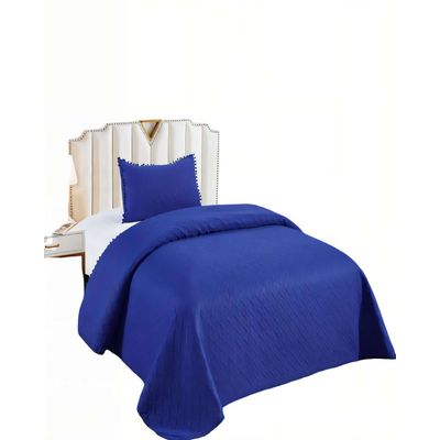 Imagen 2 del producto CUBRECAMA UNICOLOR CON POMPON 2P COLOR AZUL