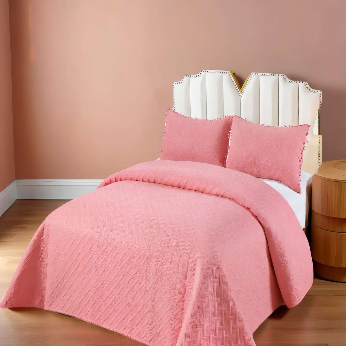 GENERICO - CUBRECAMA UNICOLOR CON POMPON 2P COLOR ROSADO