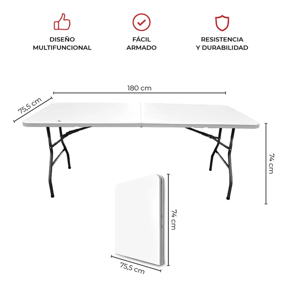 GENERICO - Mesa Plegable 180 Cm Maleta Para Camping Y Picnic Color Blanco