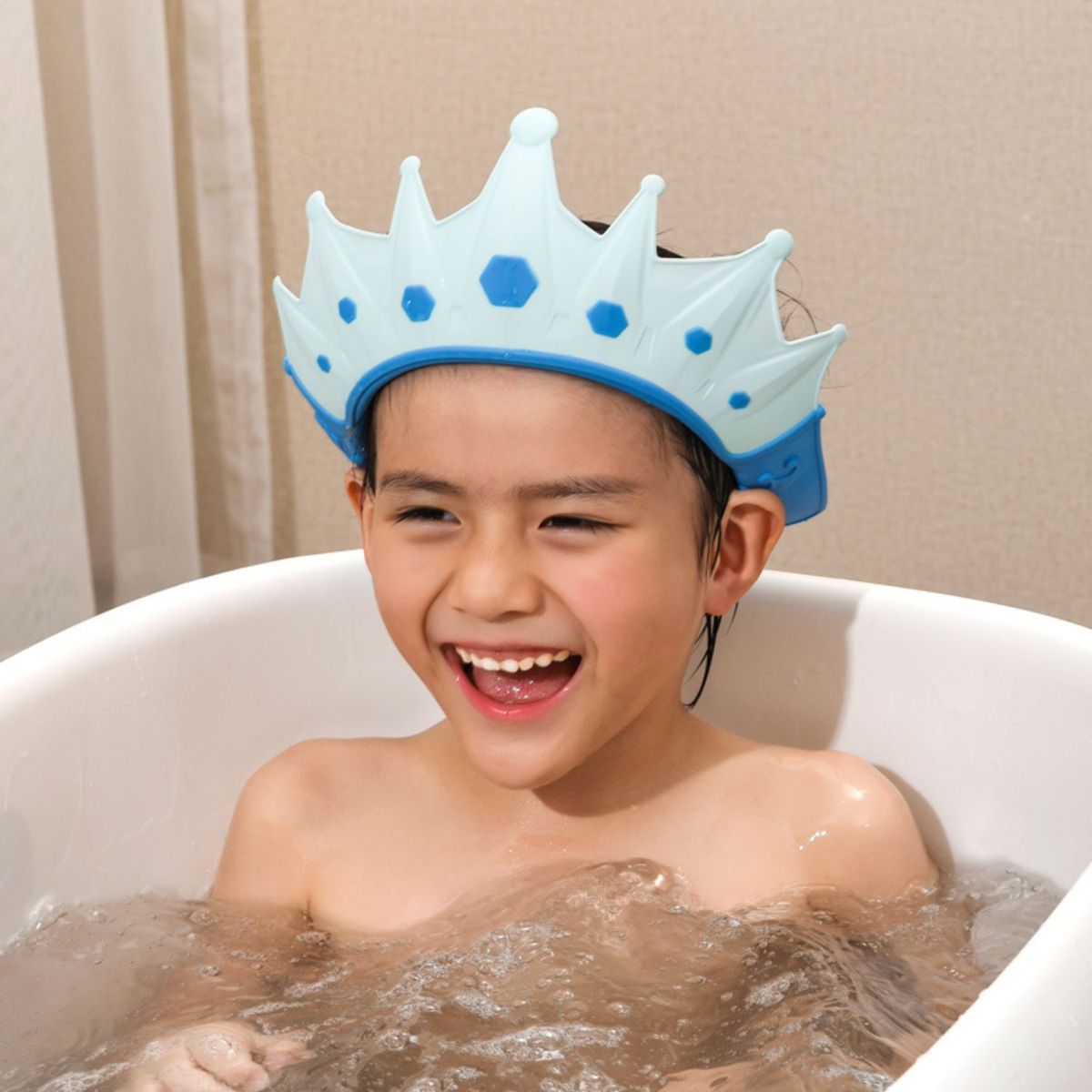 BABYLUNA - Gorro de Baño Visera de Ducha Corona para Bebé Celeste