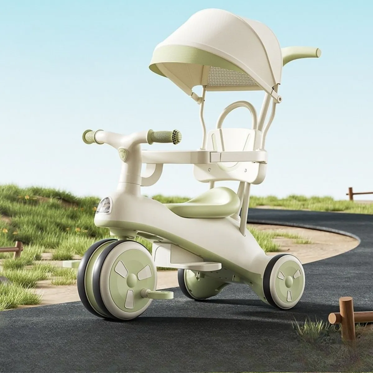 BABYLUNA - Coche Triciclo Con Techo Y Andador Con Luz Y Música Verde