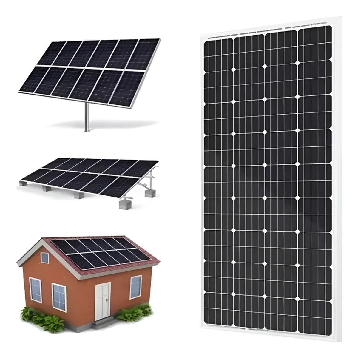 GENERICO - Panel Solar Monocristalino Fotovoltaico 12v 100w Color Negro Voltaje Máximo Del Sistema 21v
