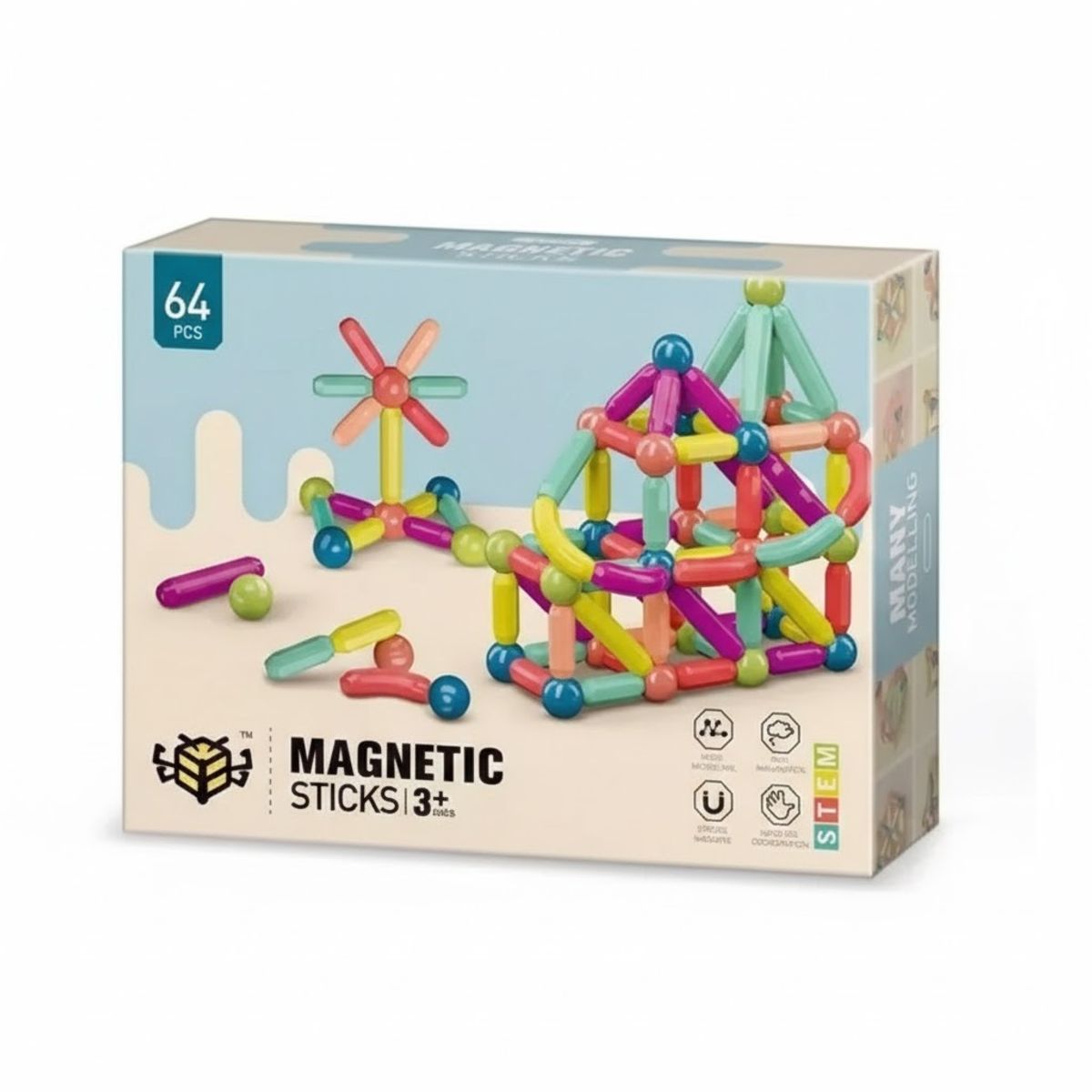 GENERICO - Juego De Bloques 64 Piezas Construcción Magnéticos Para Niños