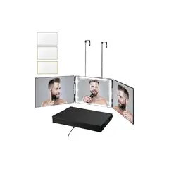 GENERICO - Espejo Triple Para Barberia Y Cortes De Pelo Con Luz