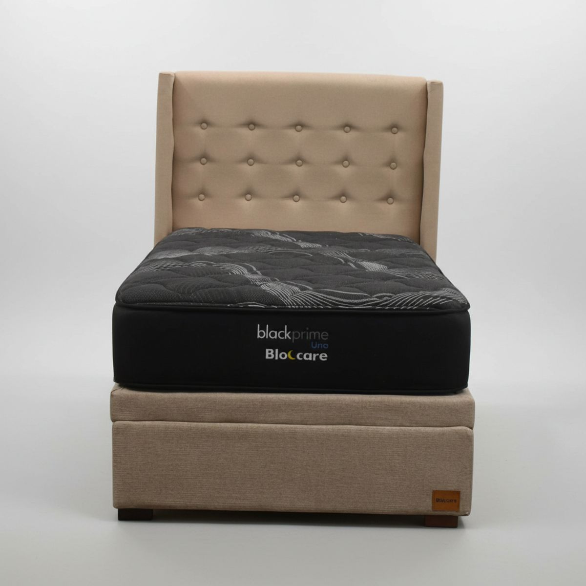 BLOCCARE - Cama Baul 1 Plaza L200 cm + Colchon Black Prime - Modelo Uno / Con Patas De Madera 4.5 cm (Beige)