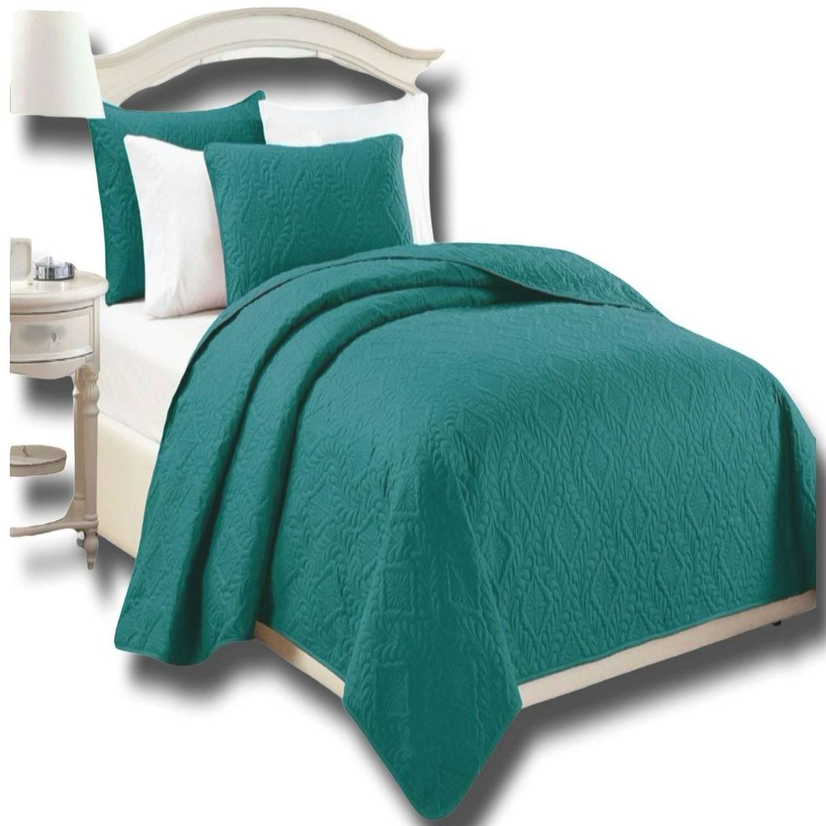 GENERICO - CUBRECAMA ELEGANTE  QUILT VERANO PLAZA Y MEDIA TURQUESA