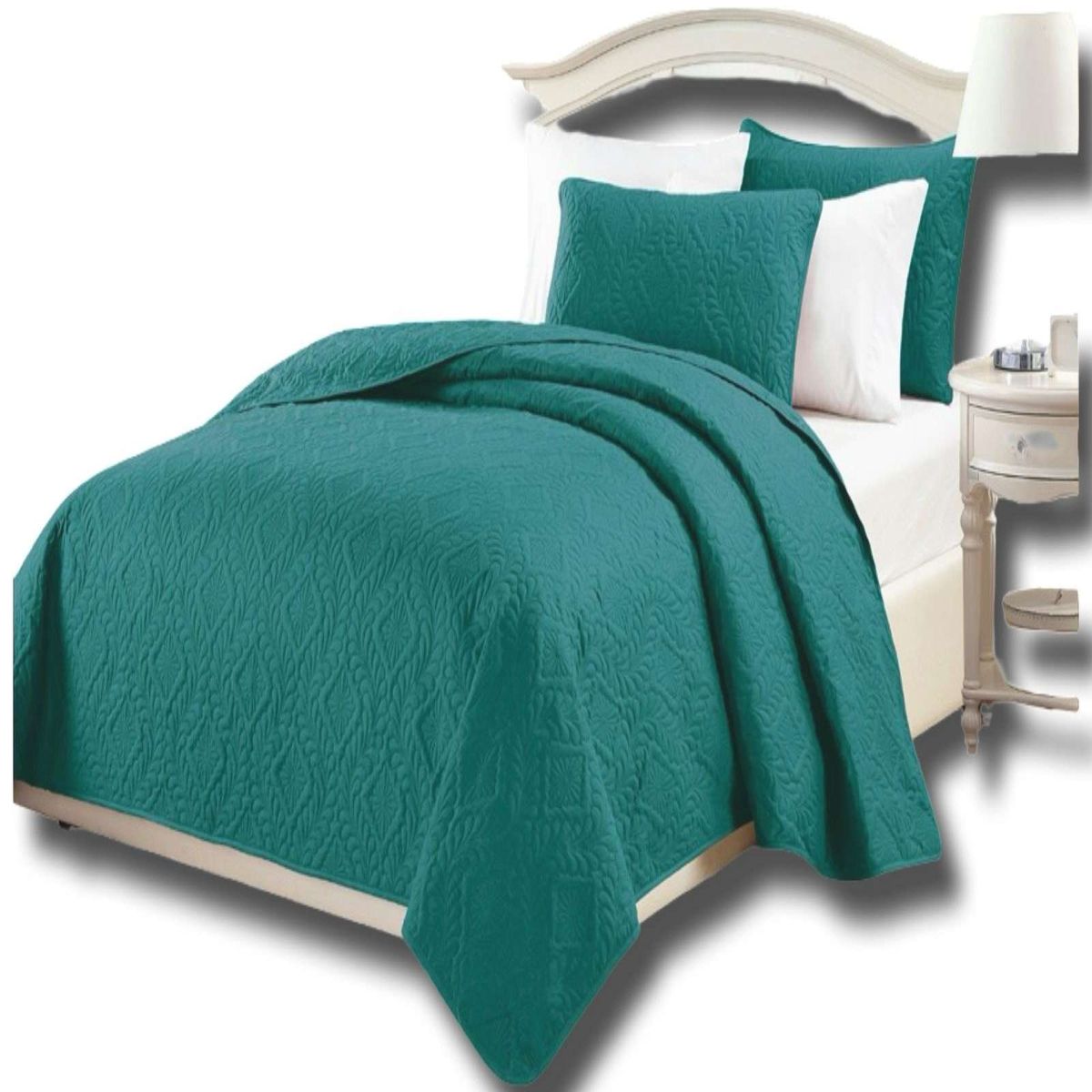 GENERICO - CUBRECAMA ELEGANTE  QUILT VERANO PLAZA Y MEDIA TURQUESA