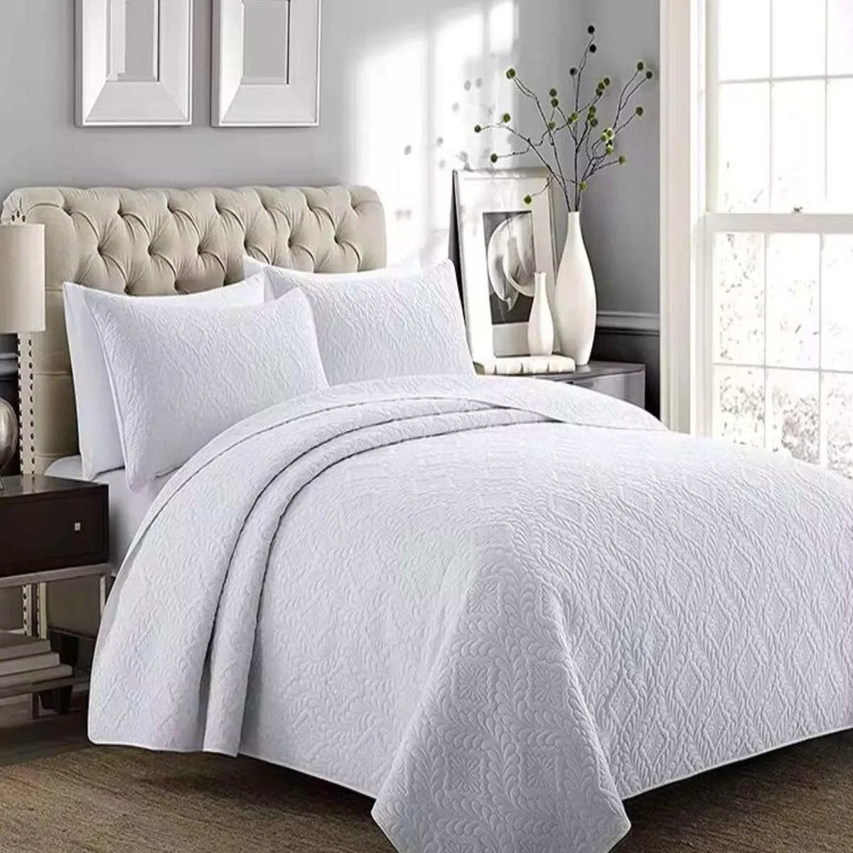 GENERICO - CUBRECAMA ELEGANTE  QUILT VERANO 2 PLAZA BLANCO