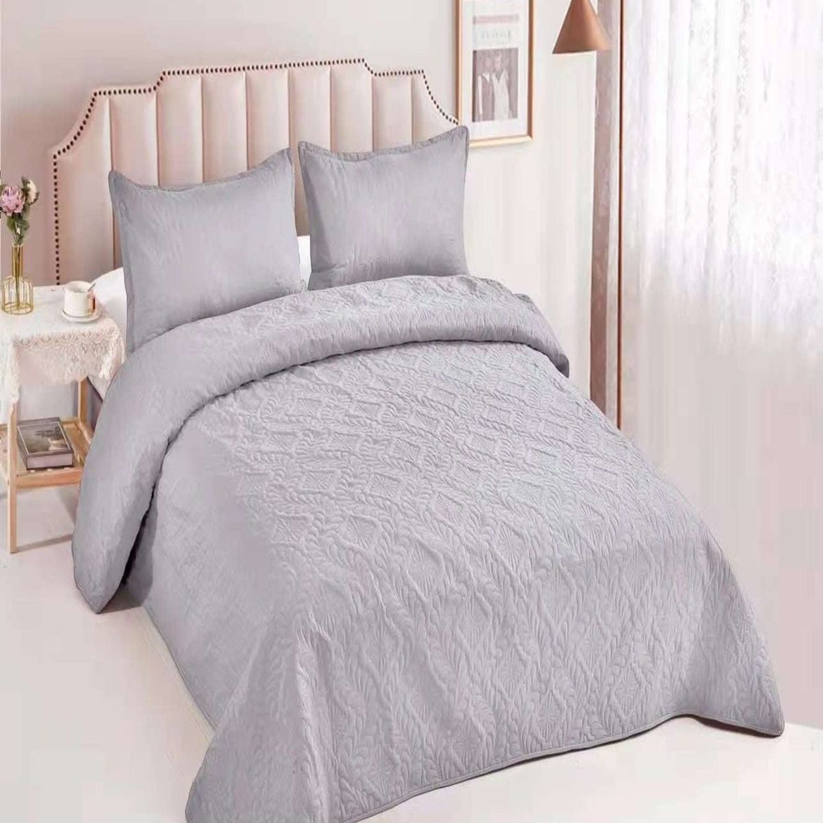 GENERICO - CUBRECAMA ELEGANTE  QUILT VERANO KING - SUPER KING 250 CM X 270 CM GRIS