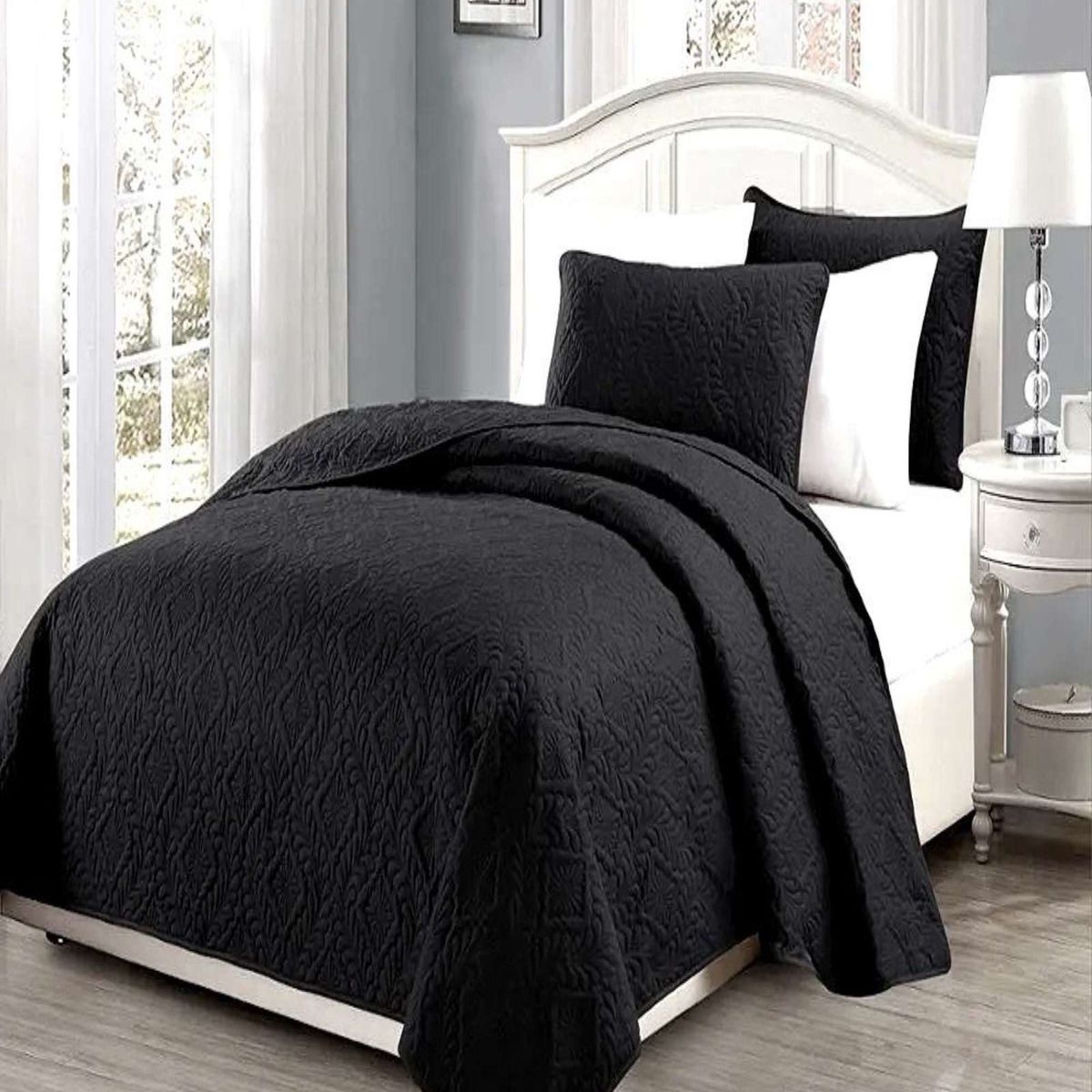 GENERICO - CUBRECAMA ELEGANTE  QUILT VERANO PLAZA Y MEDIA NEGRO
