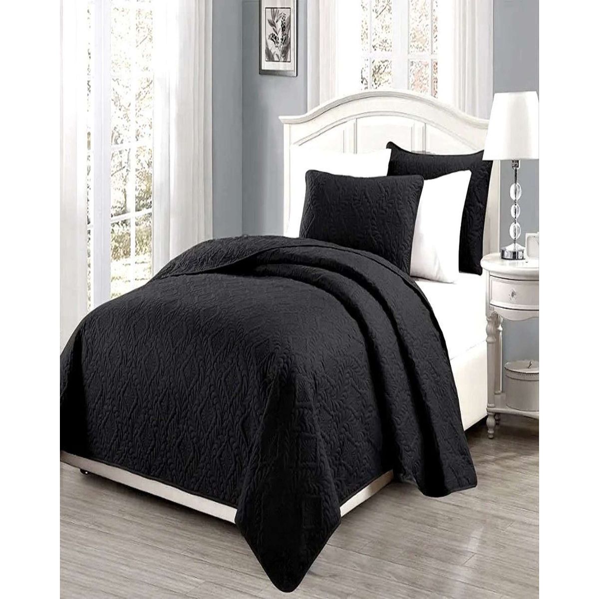 GENERICO - CUBRECAMA ELEGANTE  QUILT VERANO PLAZA Y MEDIA NEGRO