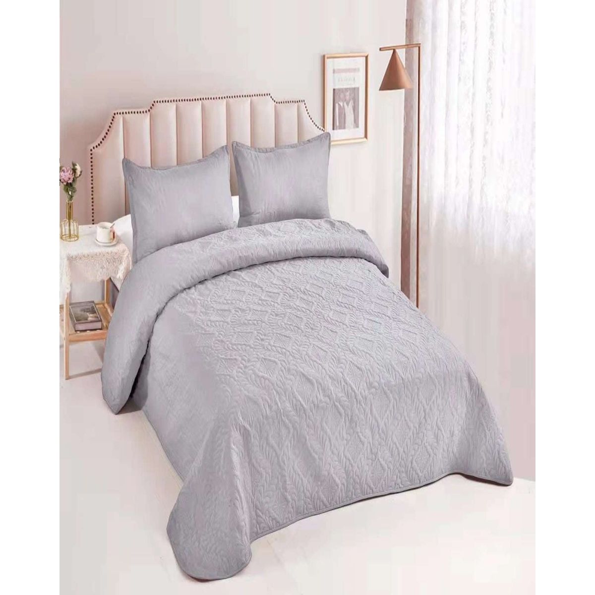 GENERICO - CUBRECAMA ELEGANTE  QUILT VERANO KING - SUPER KING 250 CM X 270 CM GRIS