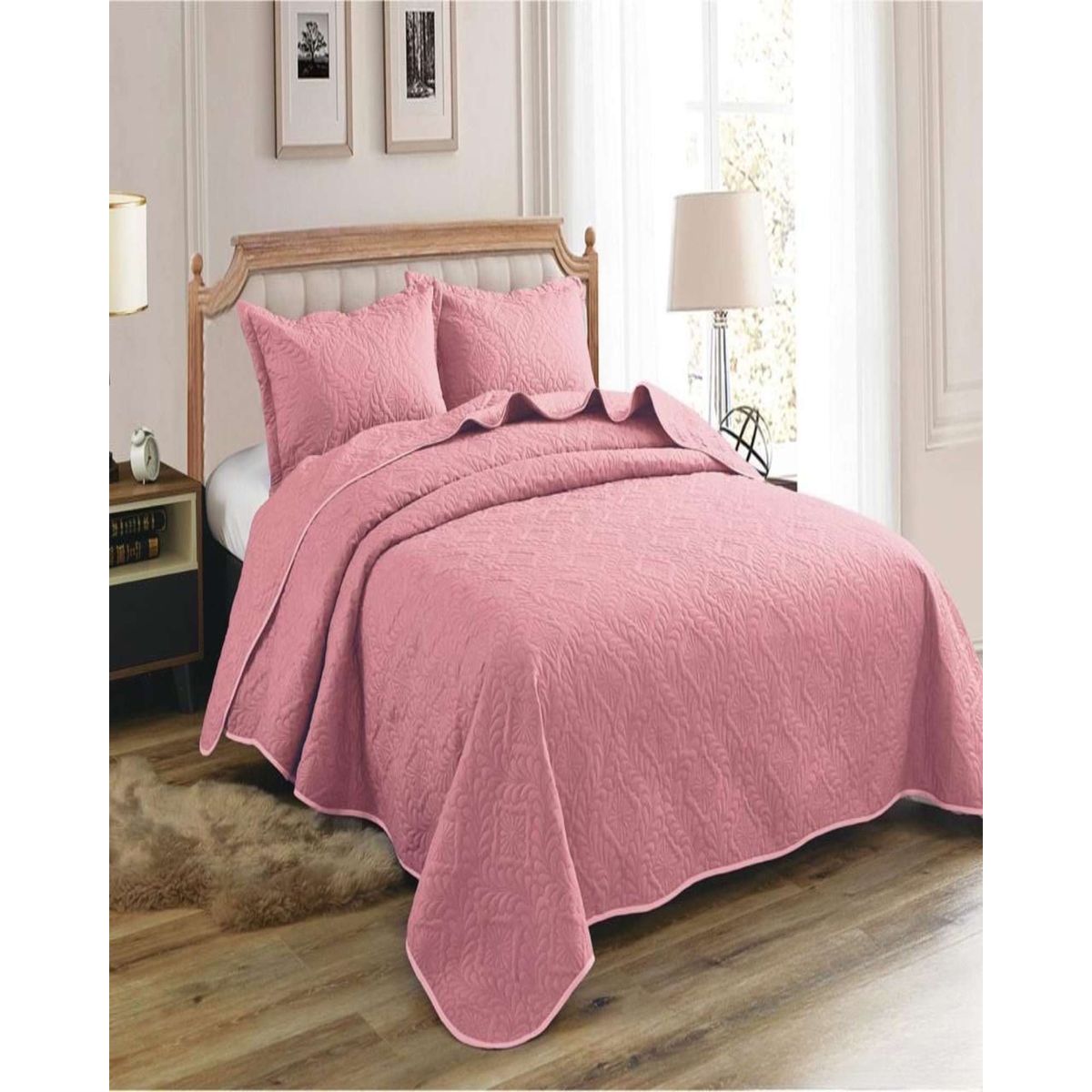 GENERICO - CUBRECAMA ELEGANTE  QUILT VERANO PLAZA Y MEDIA ROSA