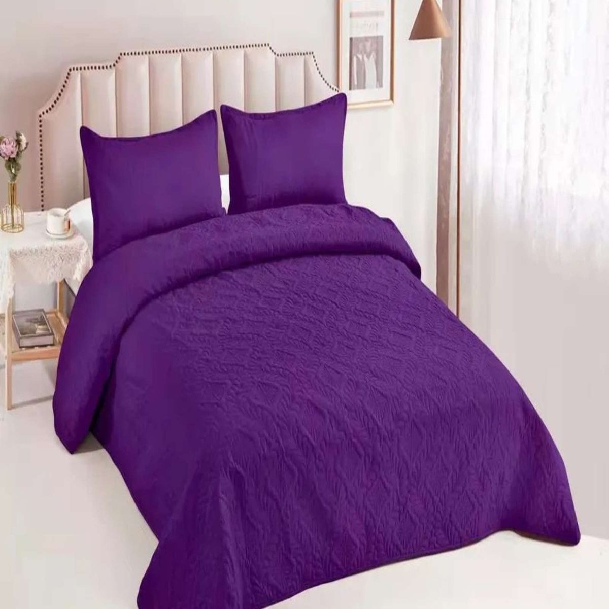 GENERICO - CUBRECAMA ELEGANTE  QUILT VERANO 2 PLAZA VIOLETA