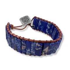 TRIBALLE - Pulsera Jaspe Azul Tejida en Cuero