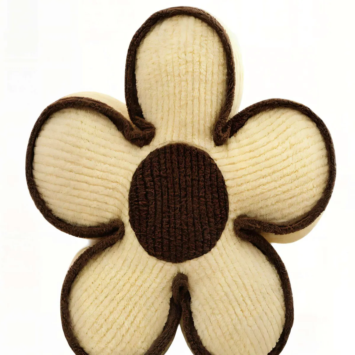 GENERICO - COJIN EN FORMA DE FLOR ACANALADO COLOR BEIGE CON BORDE MARRON