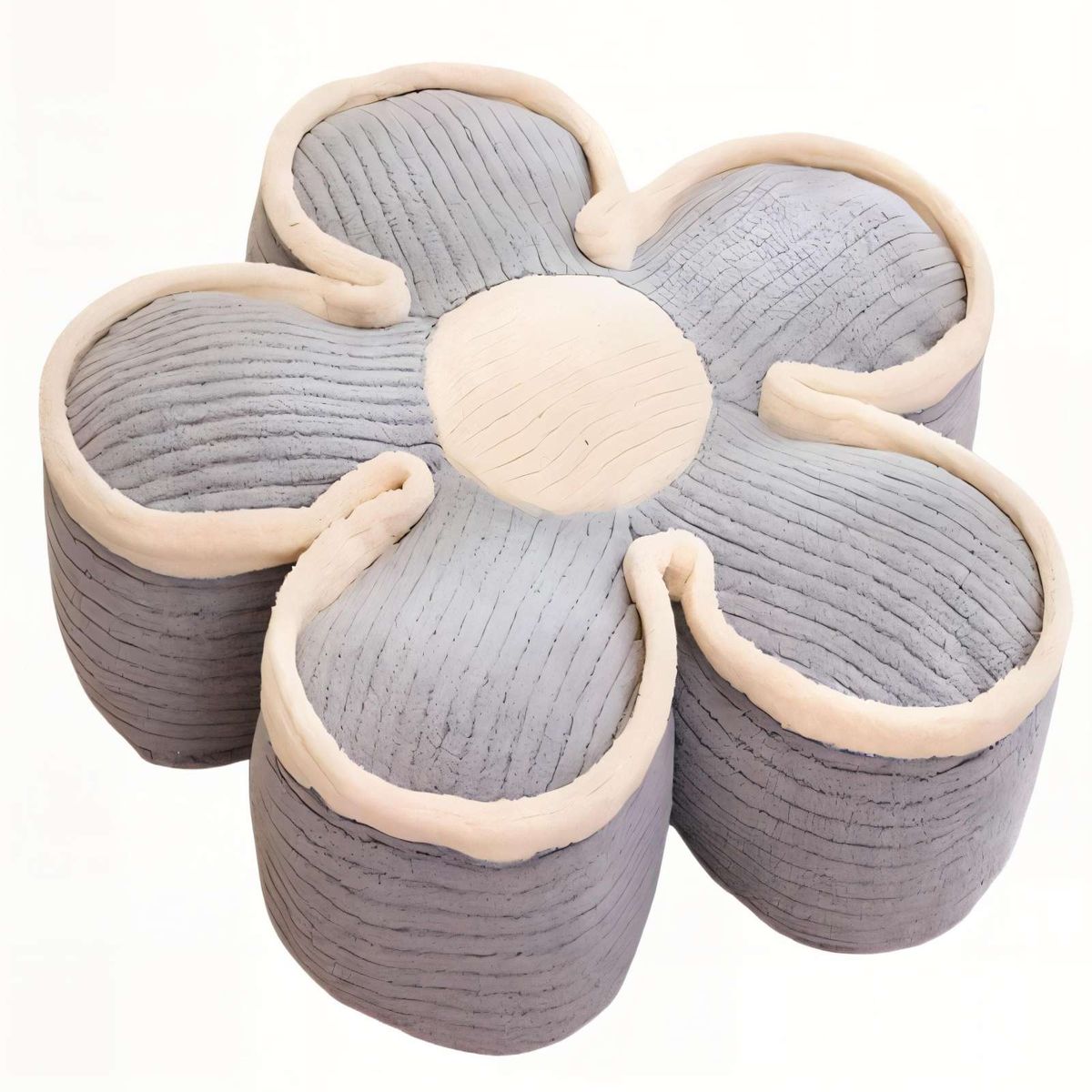 GENERICO - COJIN EN FORMA DE FLOR ACANALADO COLOR GRIS CON BORDE BEIGE