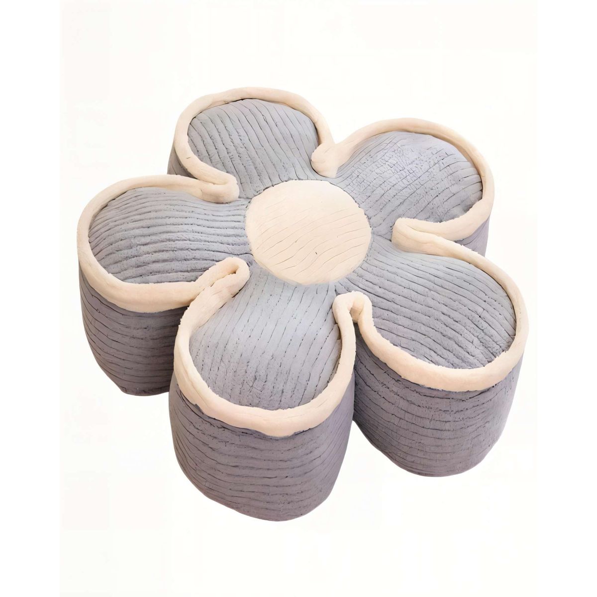 GENERICO - COJIN EN FORMA DE FLOR ACANALADO COLOR GRIS CON BORDE BEIGE