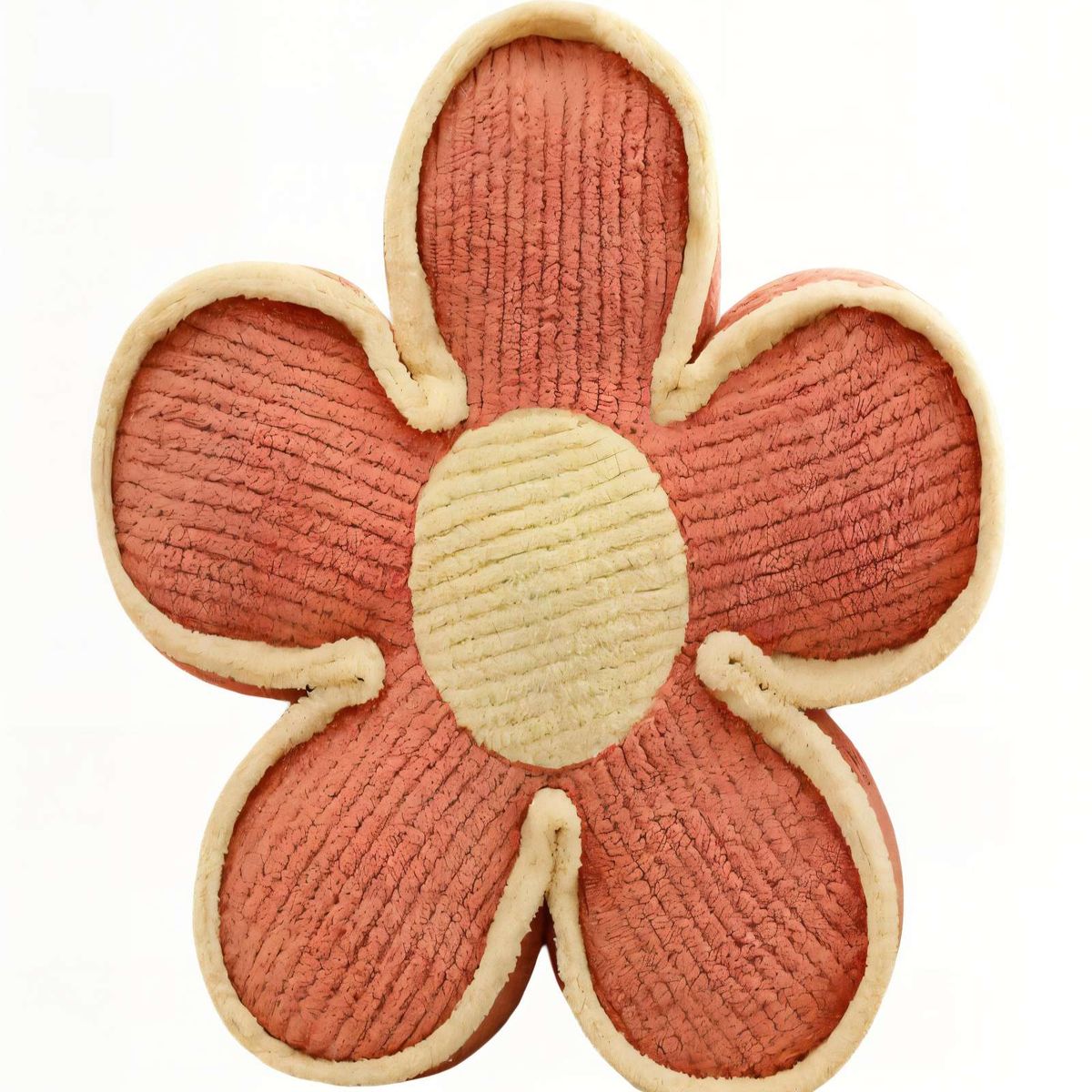 GENERICO - COJIN EN FORMA DE FLOR ACANALADO COLOR NARANJA CON BORDE BEIGE