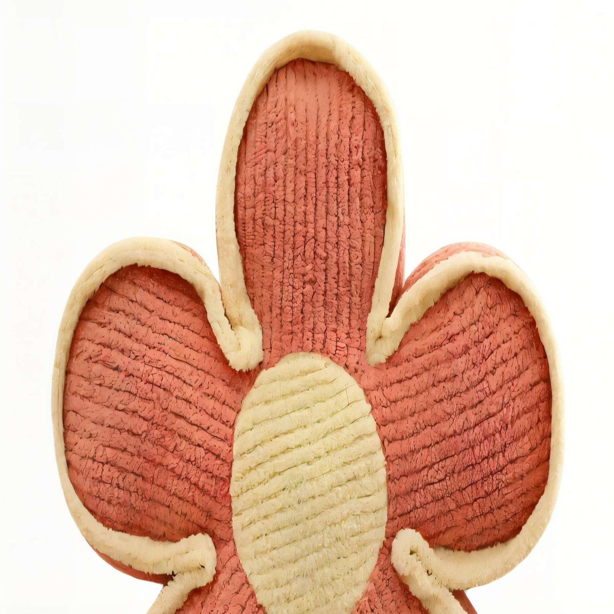 GENERICO - COJIN EN FORMA DE FLOR ACANALADO COLOR NARANJA CON BORDE BEIGE