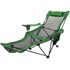 GENERICO - SILLA DE PLAYA RECLINABLE PLEGABLE CAMPING PORTA VASOS VERDE