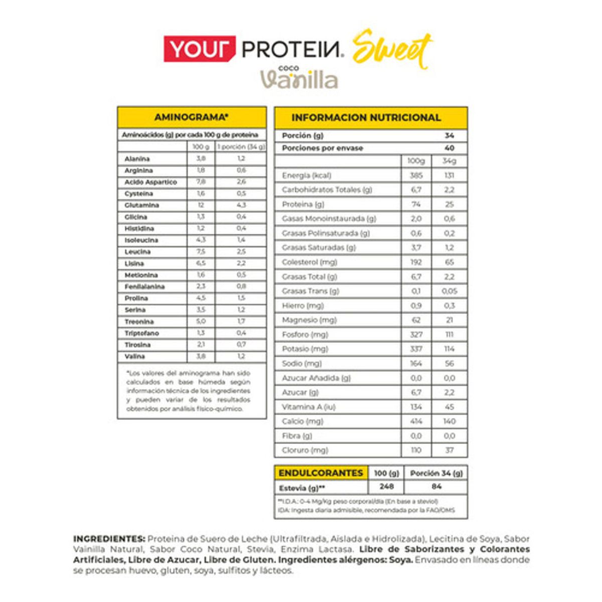 YOUR PROTEIN - Pack Creatina Sin Sabor 300 Gr + Your Protein Whey 1.28 Kg Coco Vainilla