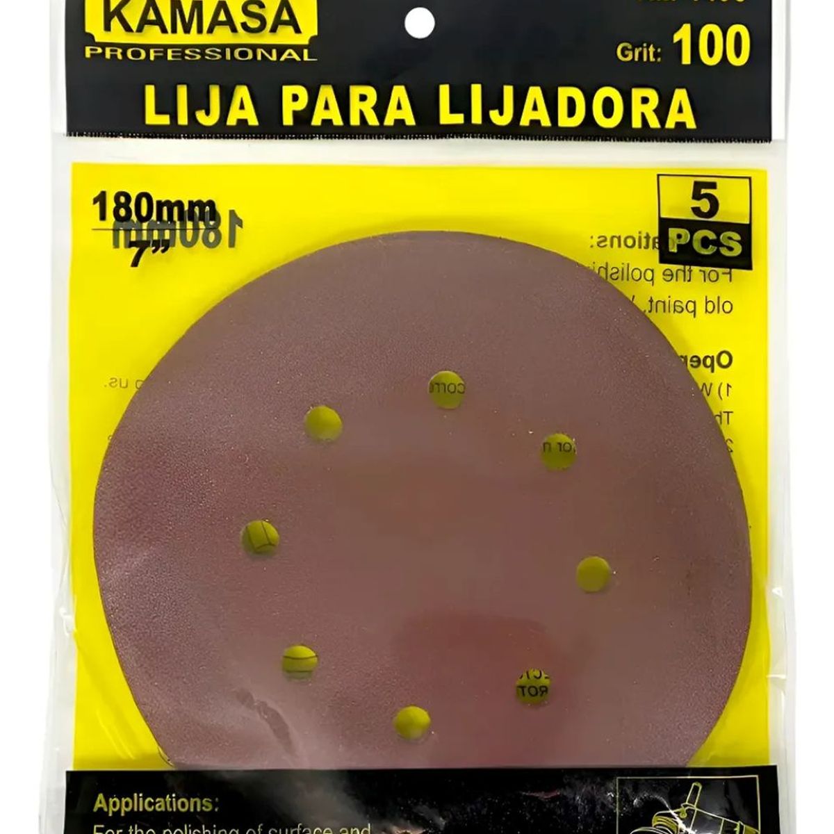 KAMASA - 5 Lija Pulir 7´´/180mm Con Velcro Grano P100 Esmeril/taladro