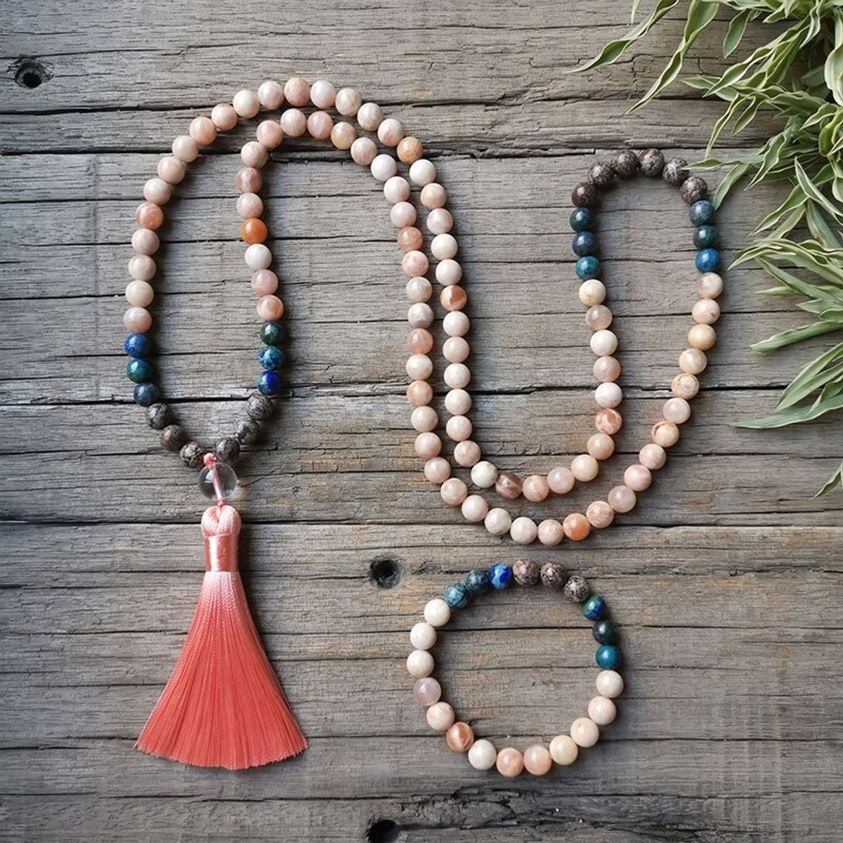 TRIBALLE - Collar y Pulsera  Japa Mala para Armonía, Claridad y Calma