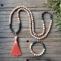 TRIBALLE - Collar y Pulsera Japa Mala para Armonía, Claridad y Calma