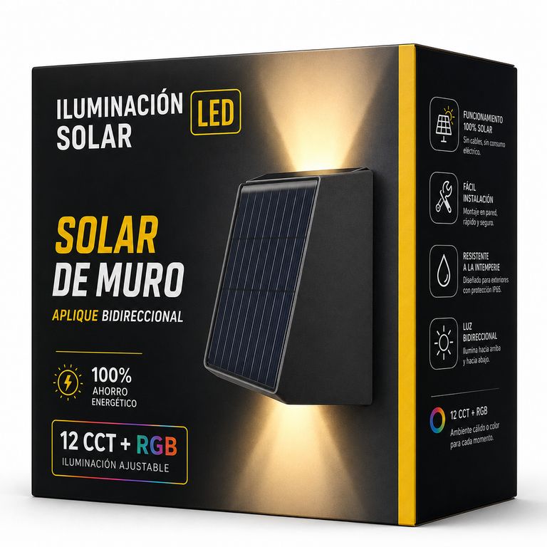 Luminaria Solar de Muro Aplique CCT Bidireccional Exterior