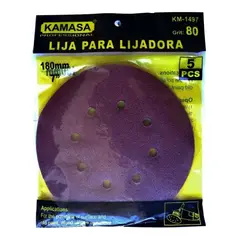 KAMASA - 5 Lija Pulir 7´´/180mm Con Velcro Grano P80 Esmeril/taladro