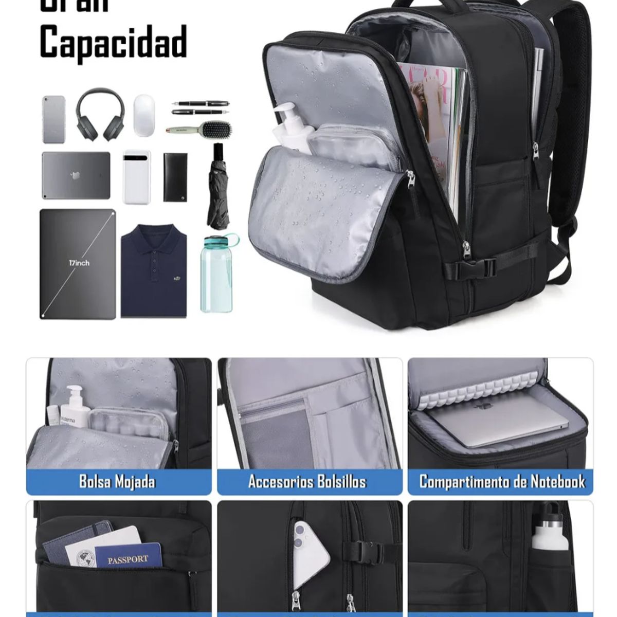 GENERICO - Mochila De Viaje Impermeable Avión Aprobado Capacidad De  Liso