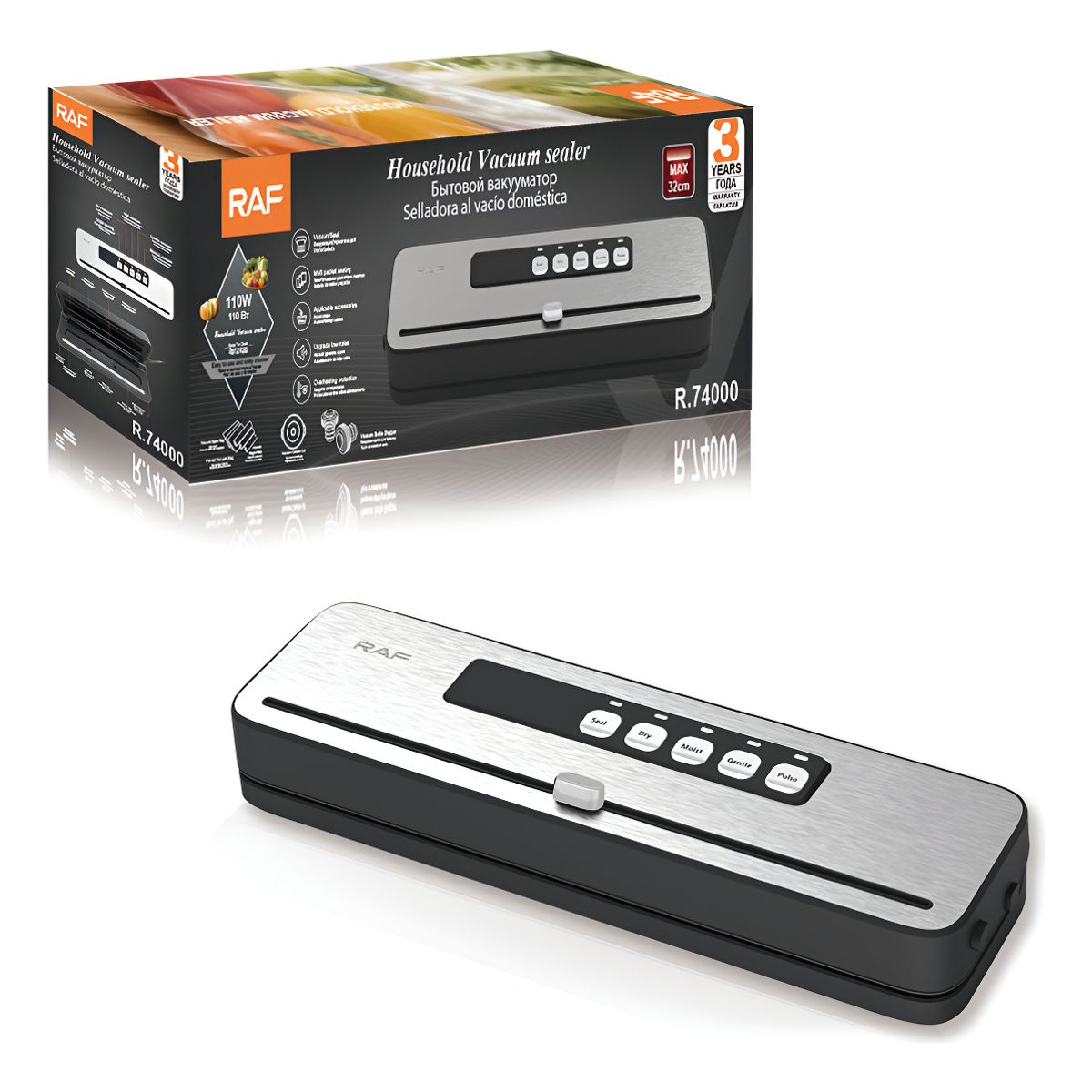 RAF - Selladora Al Vacio Con Cortador Automático 3 Rollos 22cmx5m Plateado