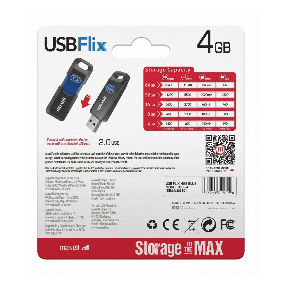 MAXELL - Pendrive Maxell USB FLIX 4GB 2.0