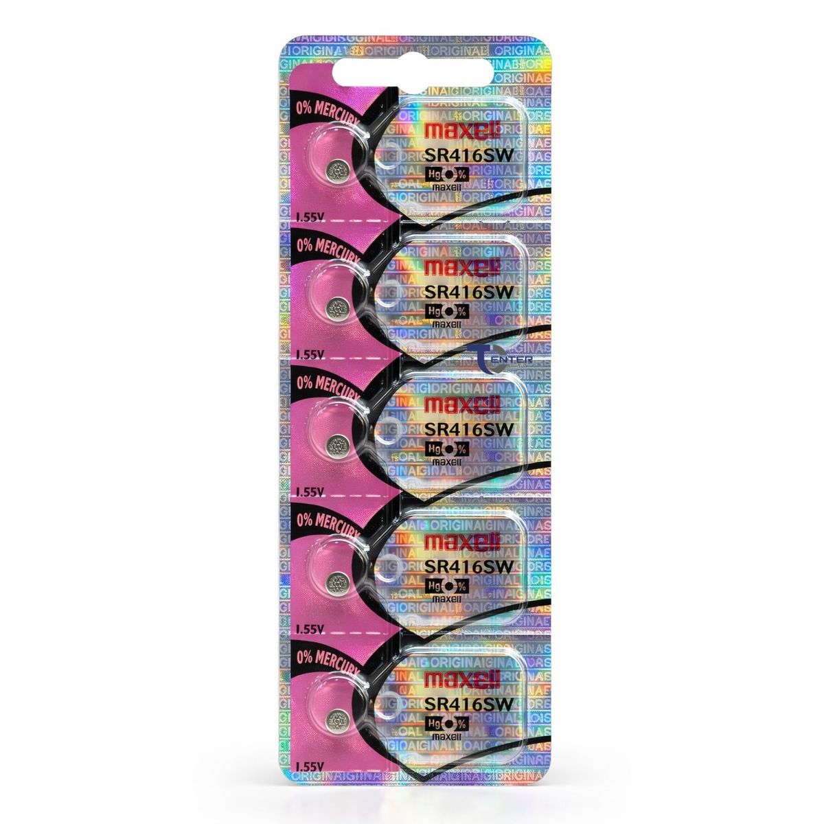 MAXELL - Pack 5 Pilas SR416SW (337) 1.55v Maxell Tipo Botón Holograma
