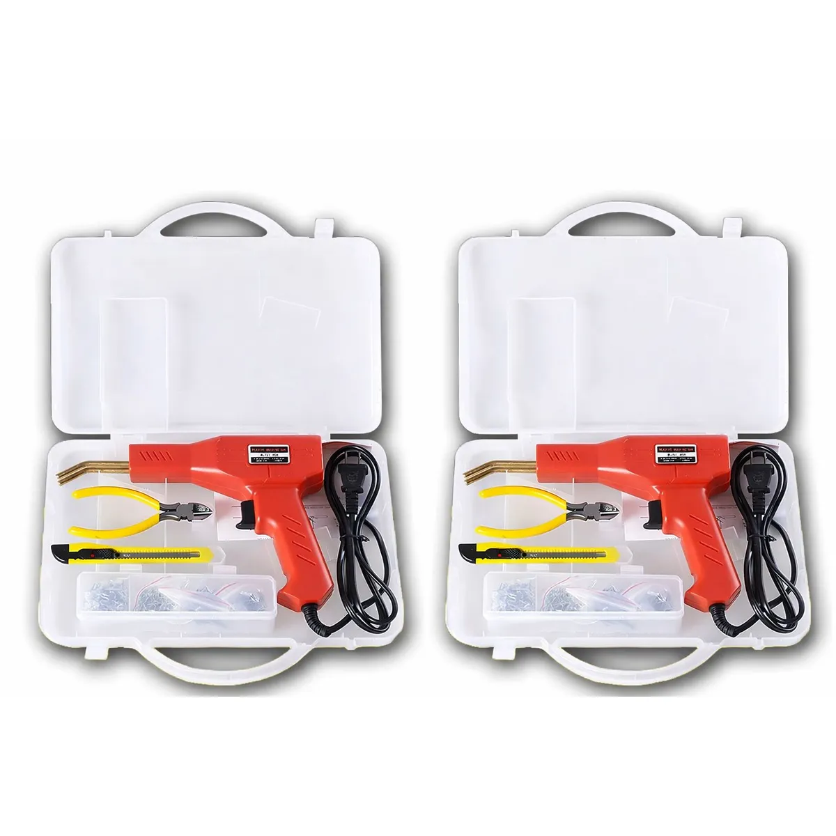 GENERICO - Pack 2 Grapadora Soldadora Plastico Electrica Reparar Bumper Parachoques Auto Moto Kit Maletin