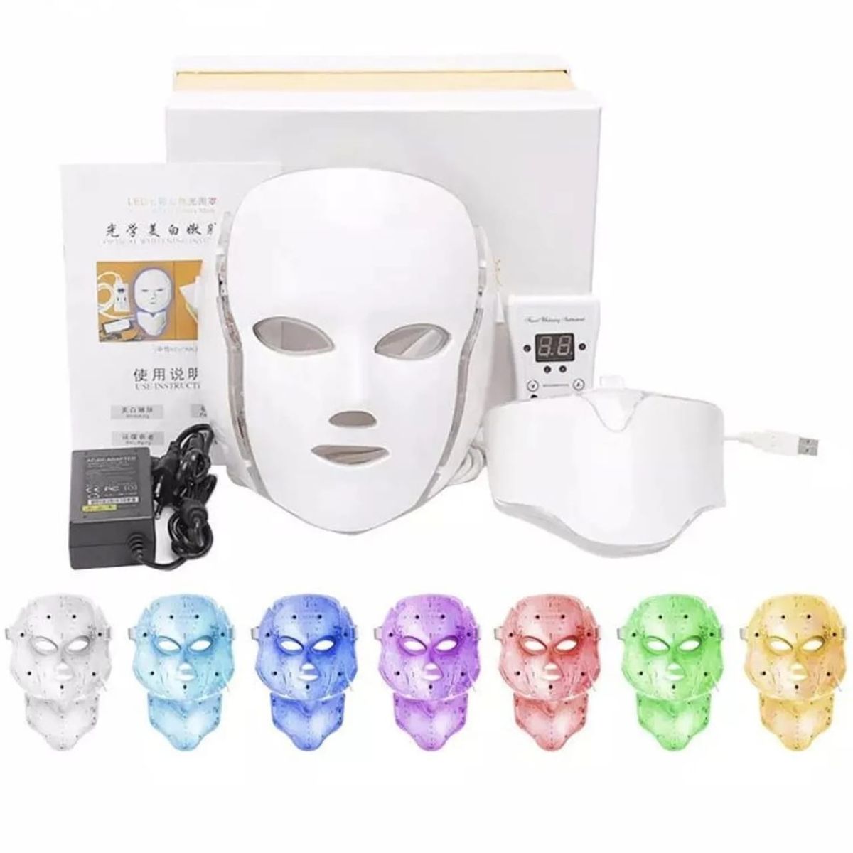 MOVI - Mascara Led c/cuello, Antiarrugas, acne, lineas de expresión, manchas, etc 7 colores