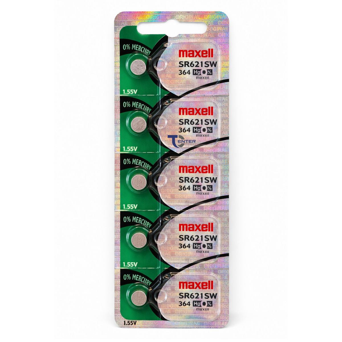 MAXELL - Pack 5 Pilas SR621SW (364) 1.55v Maxell Tipo Botón Holograma