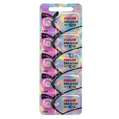 MAXELL - Pack 5 Pilas SR616SW (321) 1.55v Tipo Botón Holograma
