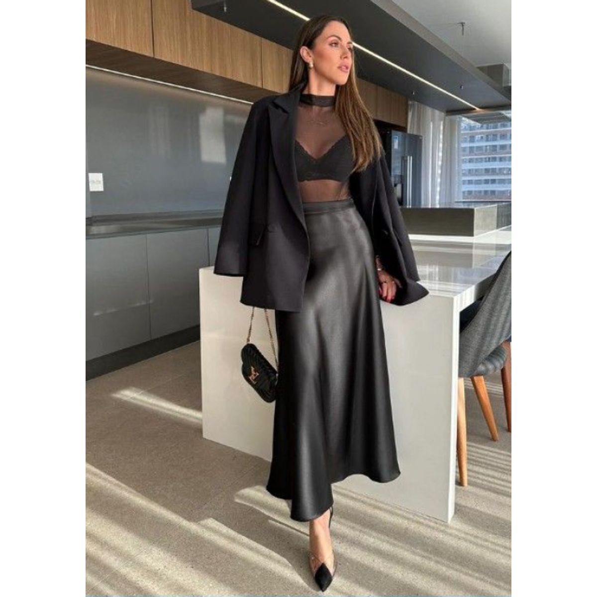 VELVET - Falda Satinada Zoe Gris