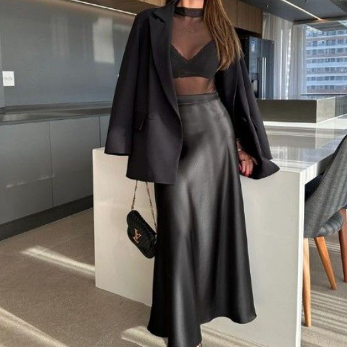 VELVET - Falda Satinada Zoe Gris