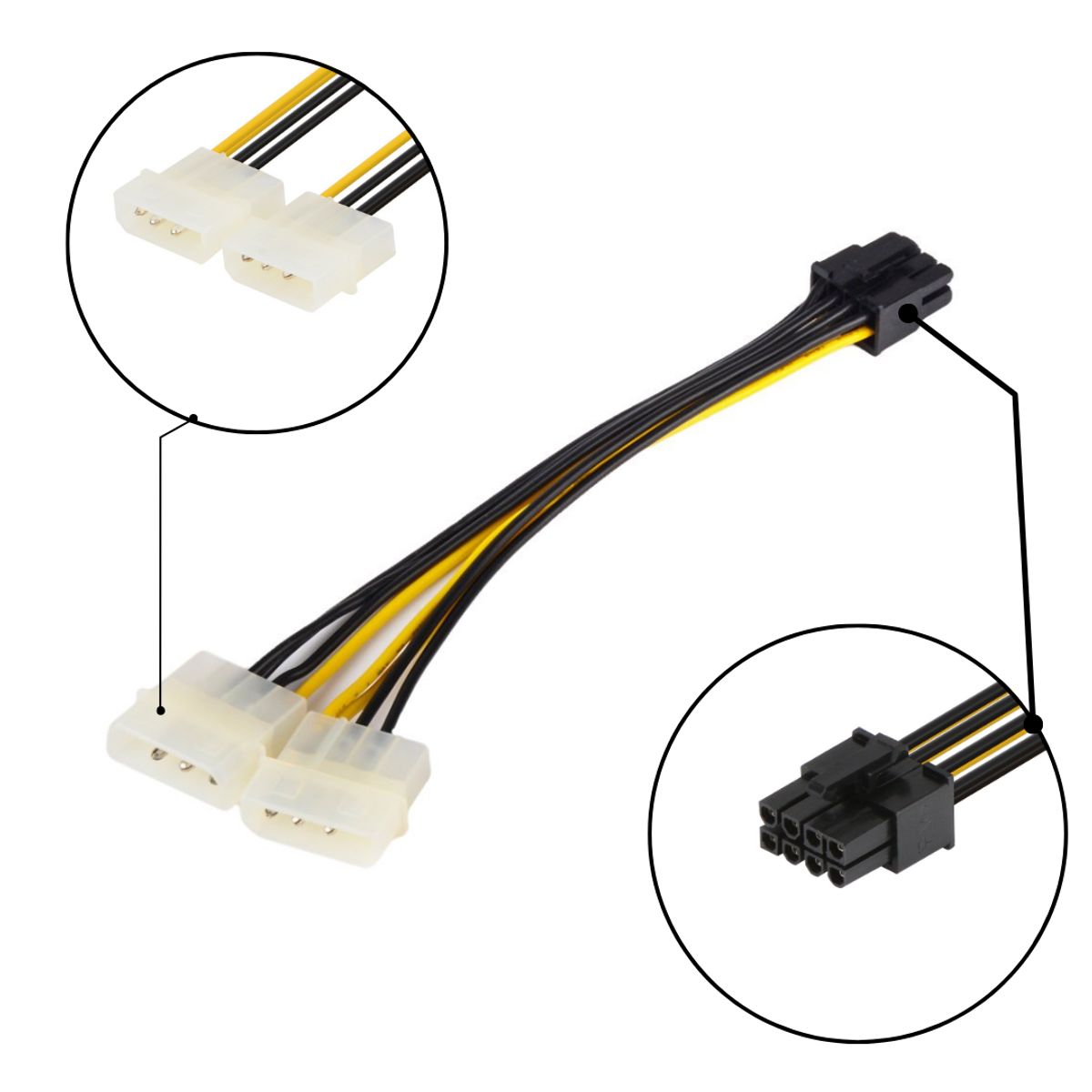 GENERICO - Cable Adaptador Molex 2x4 Pin a PCIe 8 Pin para GPU