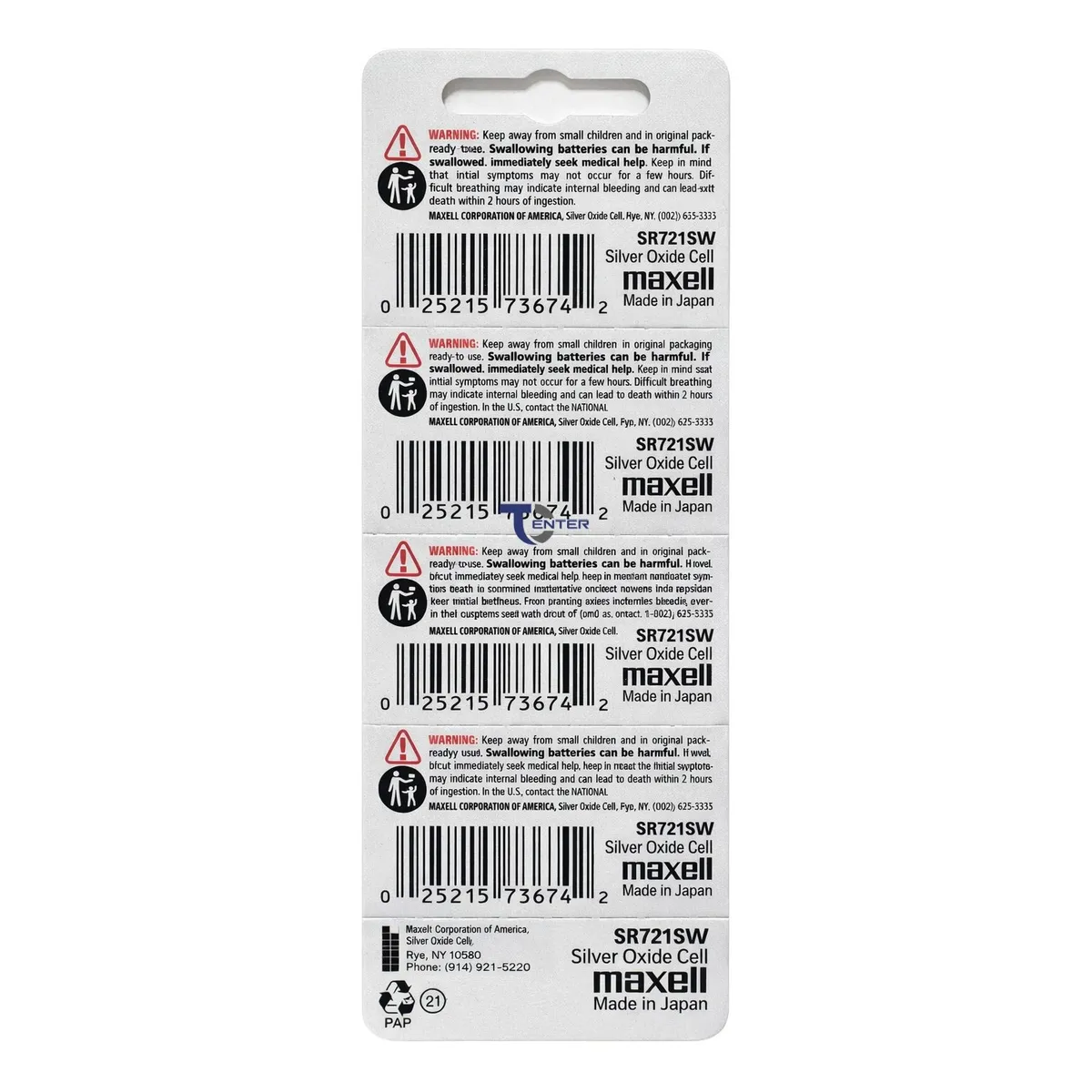 MAXELL - Pack 5 Pilas SR721SW (362) 1.55v Maxell Tipo Botón Holograma