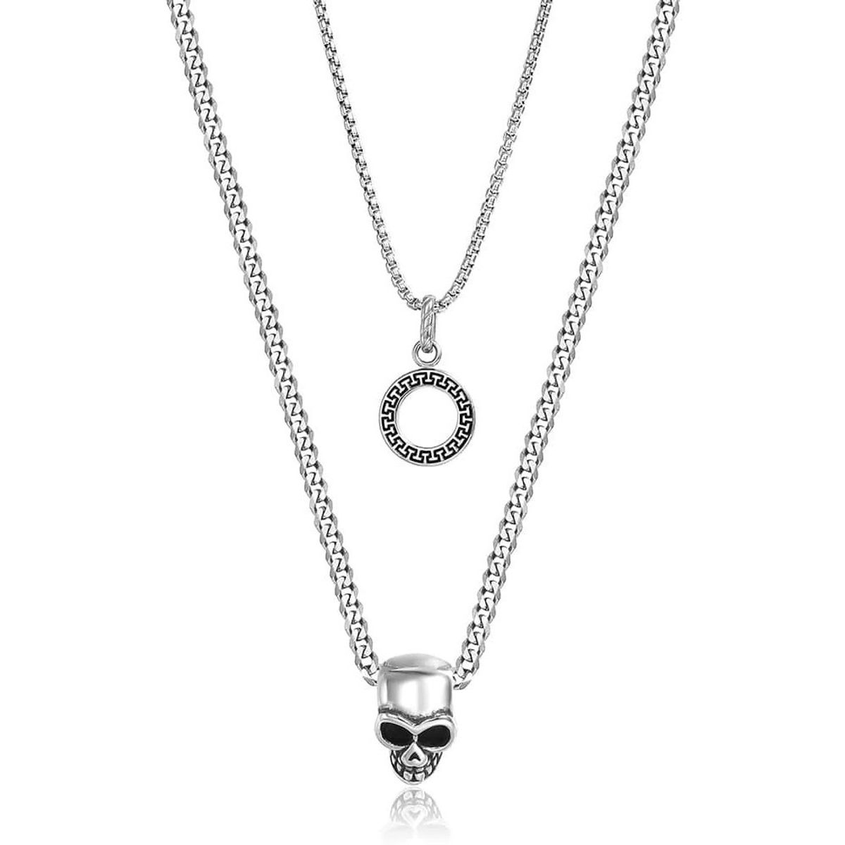 GENERICO - Collar Doble Calavera Hombre Caballeros Moda Masculina