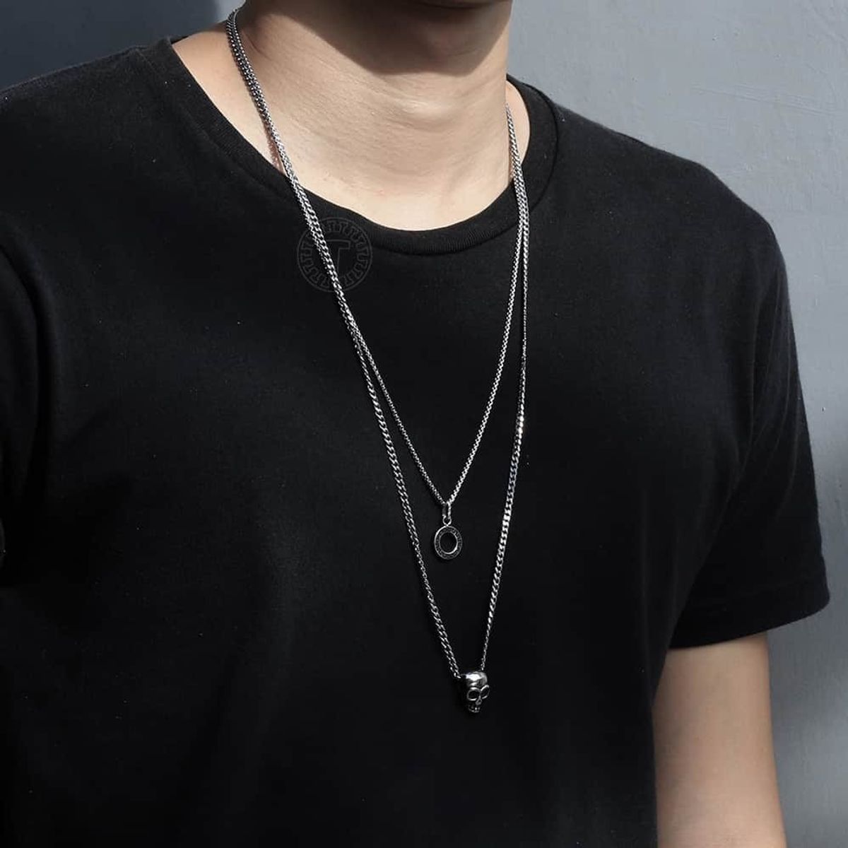 GENERICO - Collar Doble Calavera Hombre Caballeros Moda Masculina