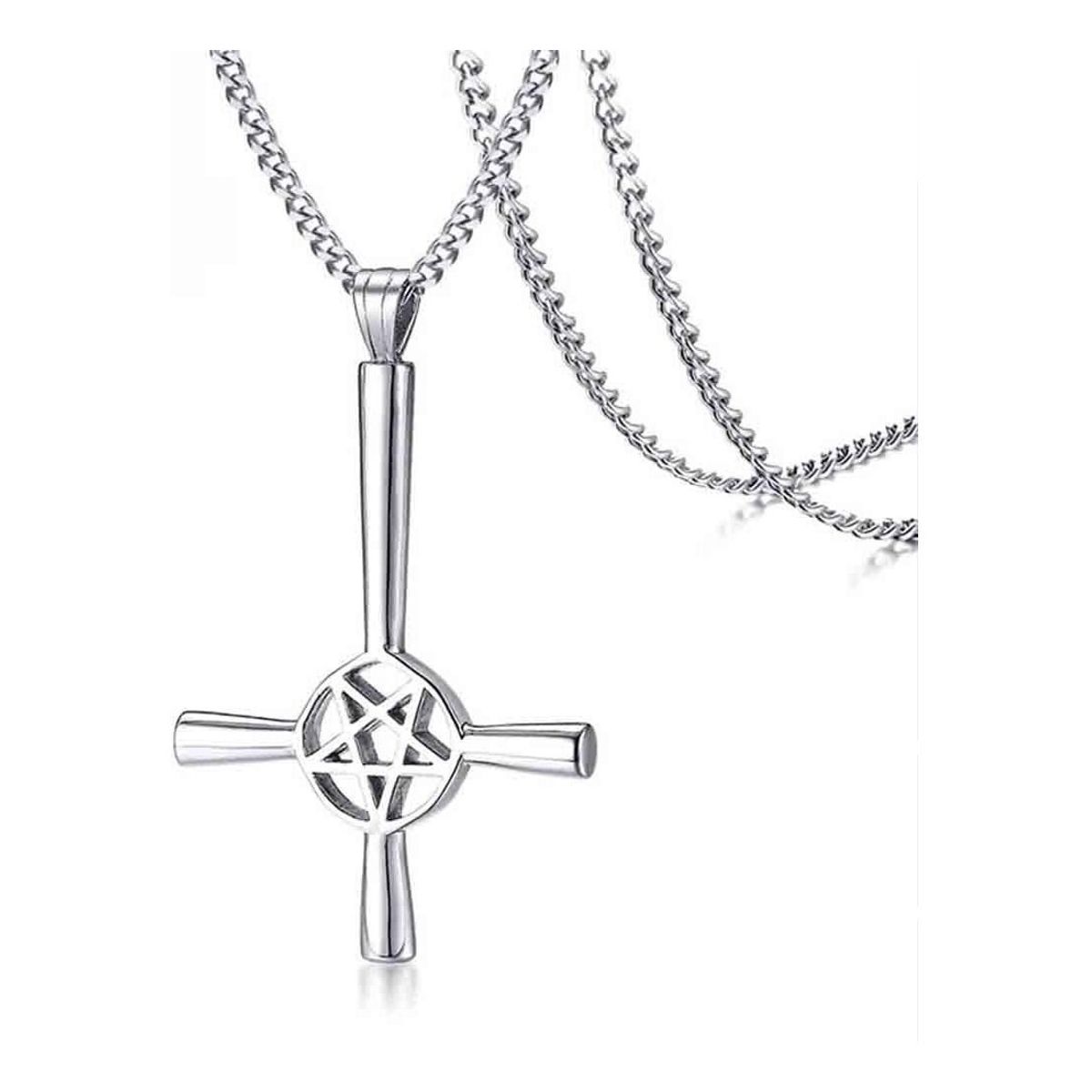 GENERICO - Collar De Cruz Invertida Estrella Hombre Mujer